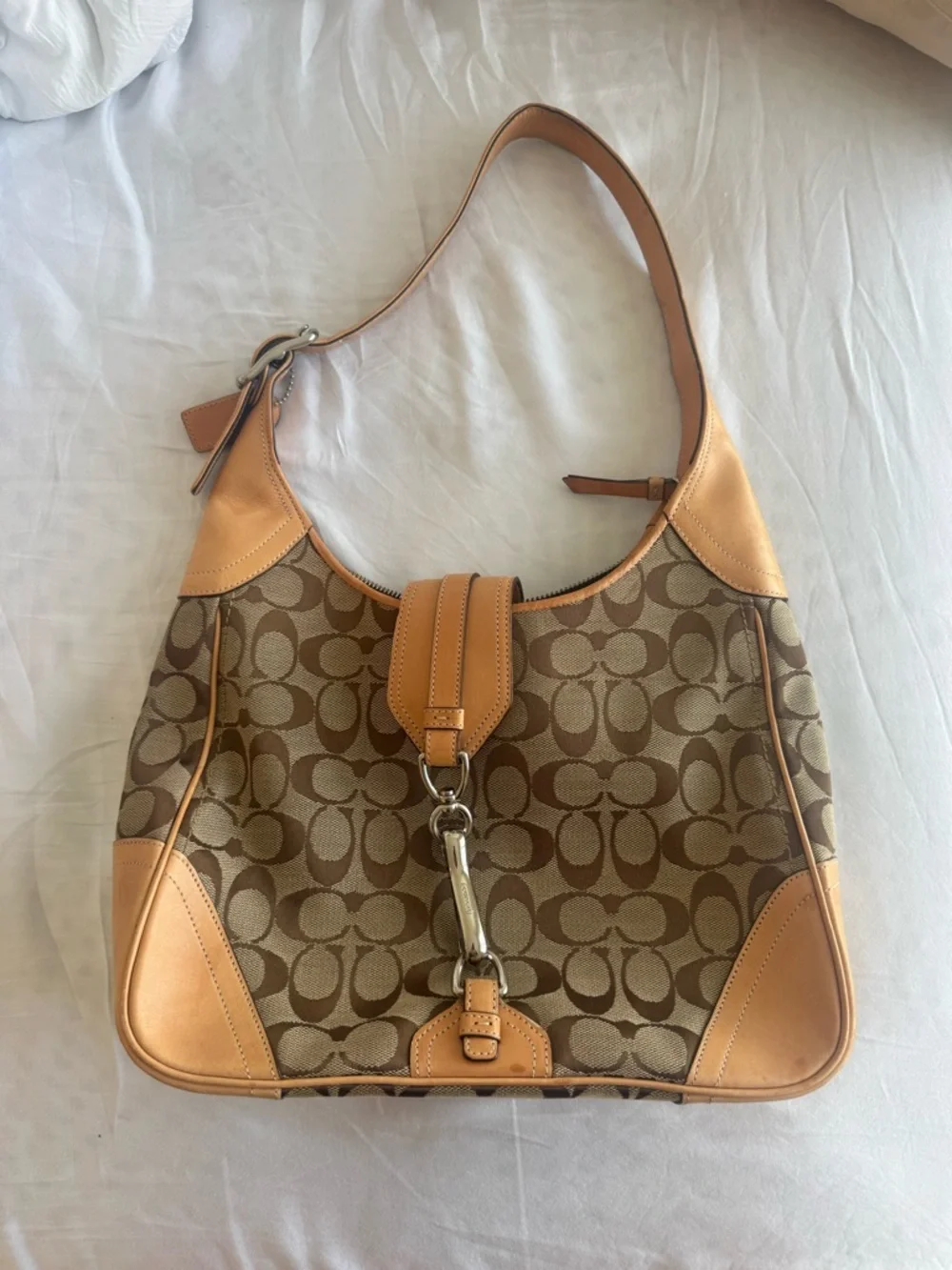 Coach Vintage Monogram Shoulder Bag in Brown and Tan Leather - Picture 1 of 4